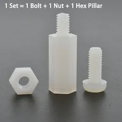 Nylon PCB Standoff and Spacer Set with Hex Screws and Nuts - 8mm (30Set) (White)