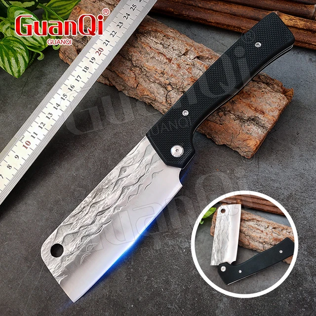 TACRAY Cuchillo de chef de cocina plegable, cuchillo plegable para acampar  con hoja de acero inoxidable VG10, antideslizante y mango G10 de diseño