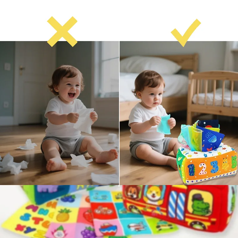 Baby Draw Paper Towel Tearing Tissue Box Baby Puzzle Early Education Montessori Children Cloth Toys Sensory Gift Montessori Toys