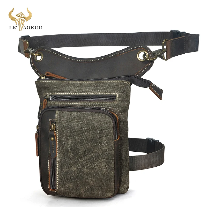 

Canvas+Quality Leather Design Cross-body Satchel Bag Organizer Fanny Waist Belt Pack Drop Leg Bag For Men Tablet Case 211-11