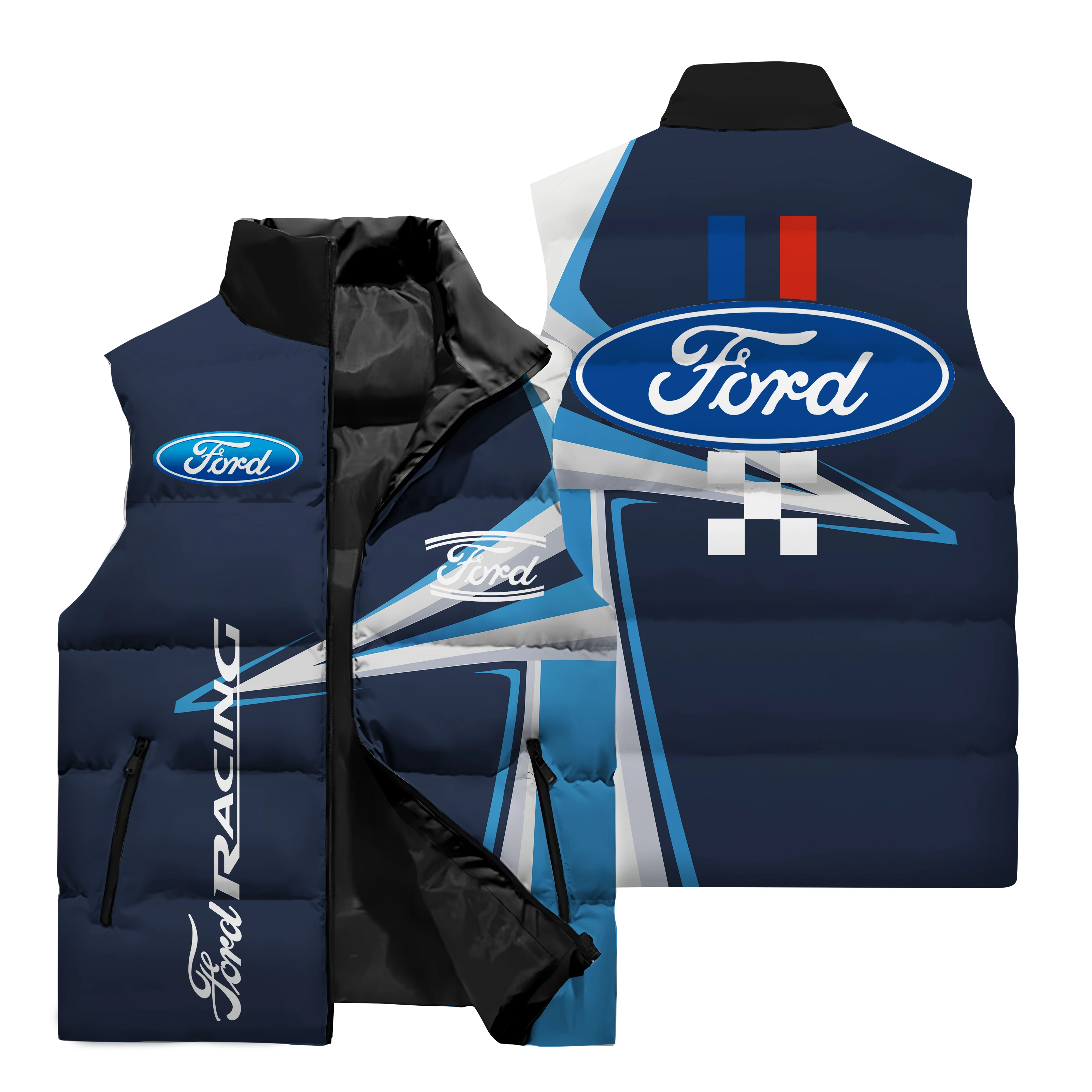 thumbnail image 1 of Chaqueta sin mangas con estampado de coche clásico en 3D para hombre, chaleco deportivo para exteriores, todoterreno, tendencia urbana, chaqueta con cuello alto y bolsillo con cremallera, 1 of 5