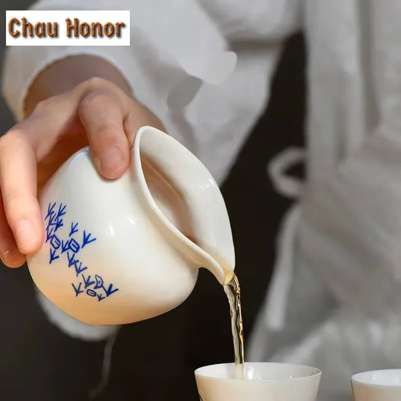 180ml Dehua White Porcelain Tea Pitcher Creative Oracle Bone Inscription Cha Hai Zen Justice Cup Puer Cafes Ornaments Supplies