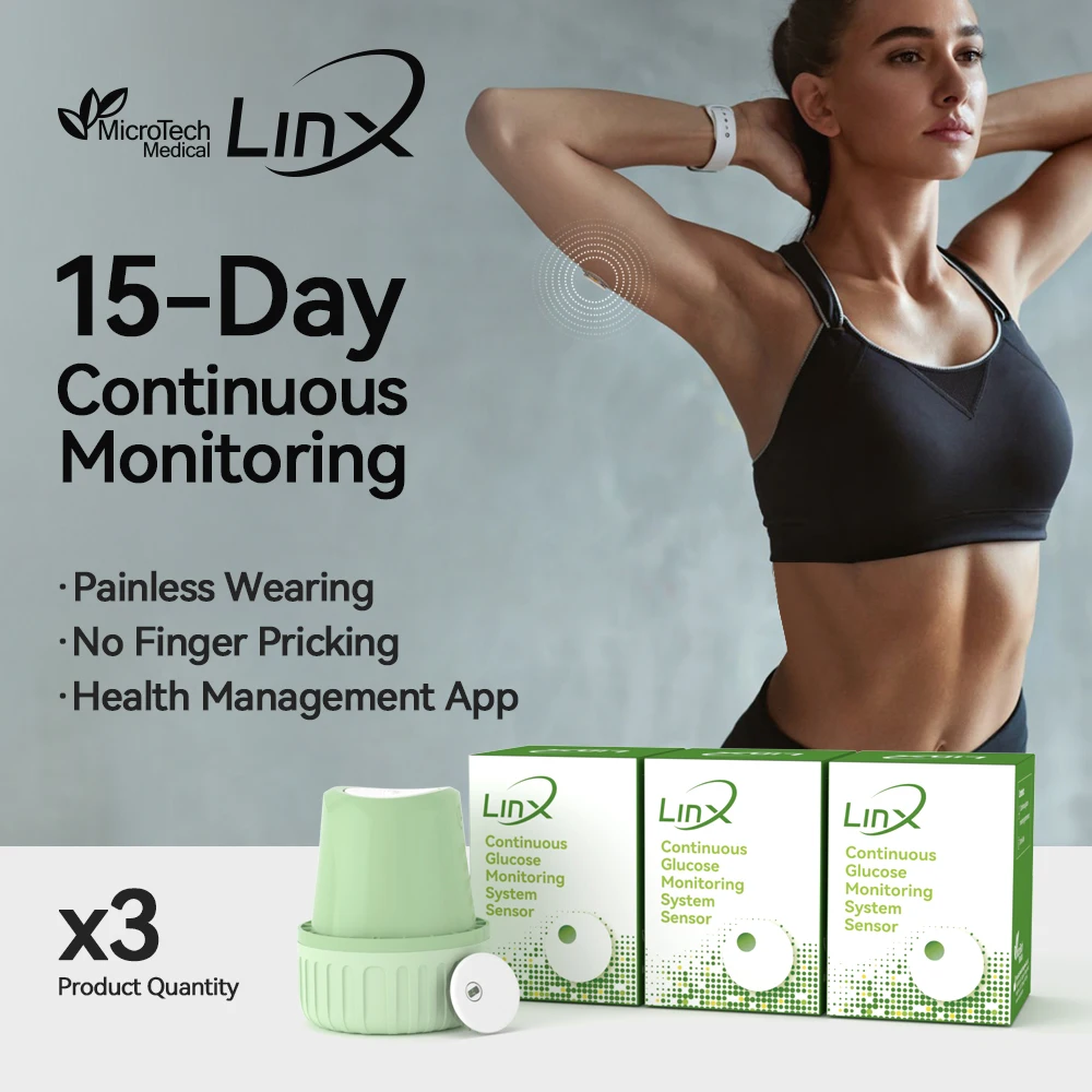 Blood Glucose Monitor MicroTech LinX Dynamic 24Hx15Days CGM Sensor Diabetes