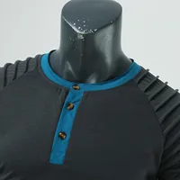 Men's Pleated Wrinkled T-shirts Slim Fit Button O-neck Long Sleeve Tshirt Muscle Solid Casual Tops Henley-shirt Retro Basic Tee - Image 6