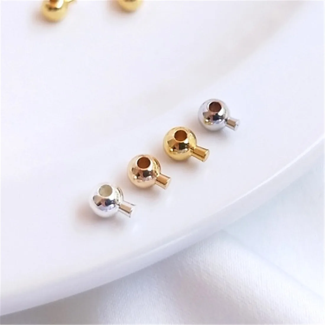 14K18K Gold Wrapped Round Positioning Ball Positioning Ball Button DIY Pure Silver Bracelet Necklace Closure Buckle C033