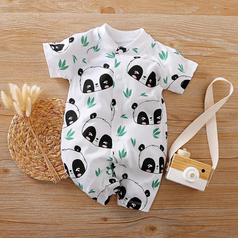 Newborn Clothes Cute Cartoon Panda Printed Cotton Comfortable And Soft Summer Boys And Girls 0-18 Short Sleeved Baby Jumpsuit baby rompers baby jumpsuit cotton jumpsuit baby clothing