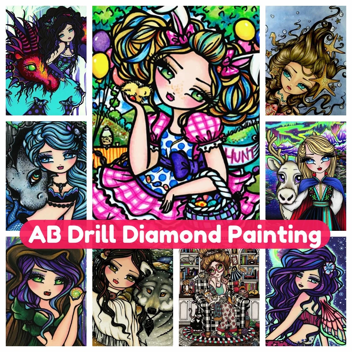 

Kit 5D AB Diamond Painting Art DIY Mosaic Fairy Girl 2024 Long Hair Handmade Rhinestones Full Drill Round Square Gift for Kids
