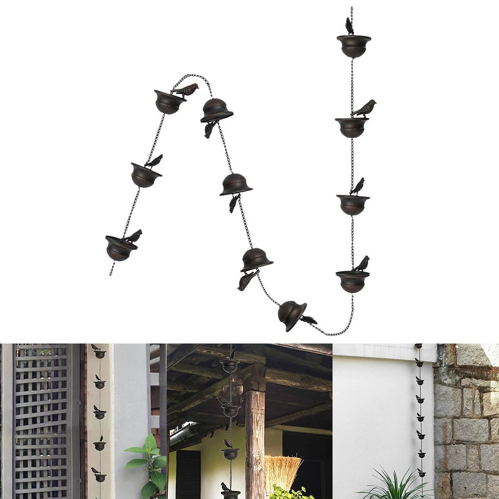 2.4M Mobile Iron Bird Outdoor Rain Chain Decor Attached Hanger Wind Chimes For Garden Park Home Roof Downspout Decoration rain chain adapter