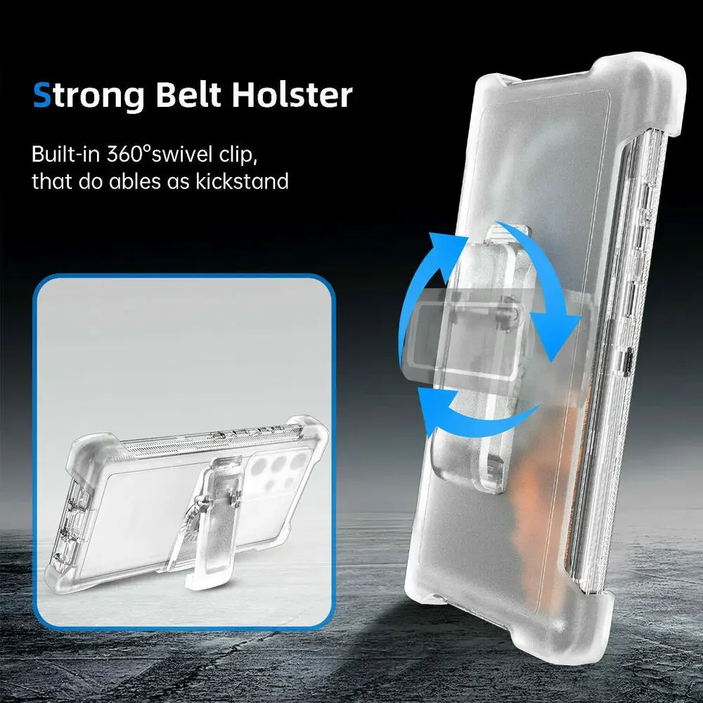 Shockproof Defender Hard Heavy Duty Clear Case with Belt Clip Holster and Screen Protector
