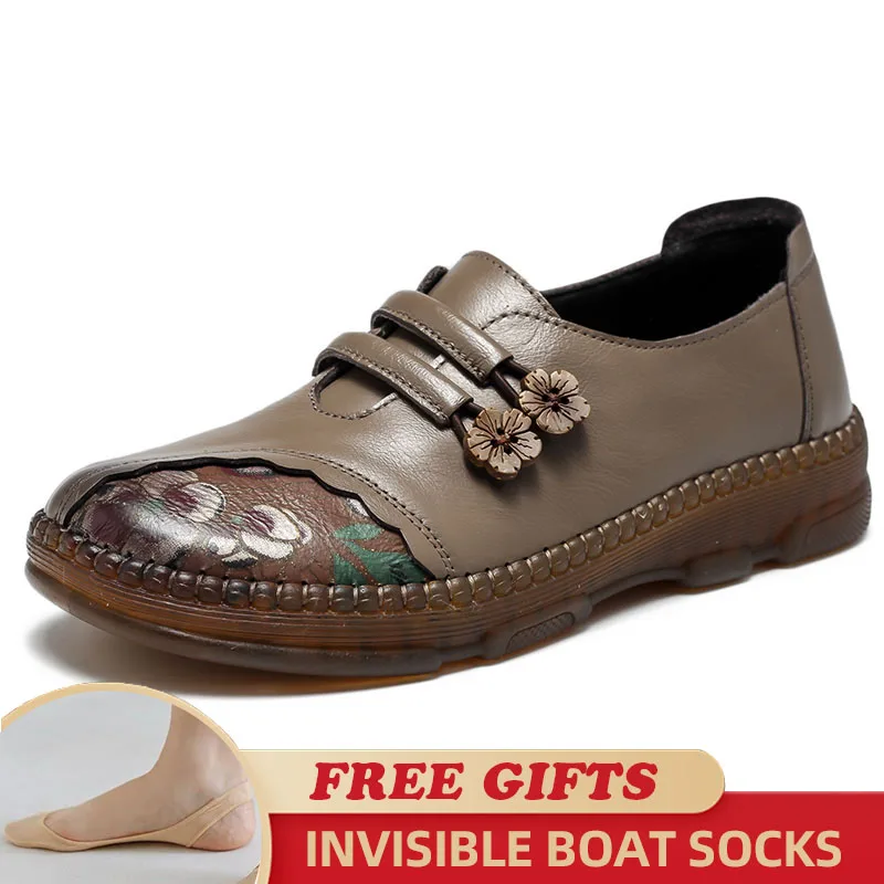 

Retro Design Women Shoes 2023 New Genuine Leather Loafers Women Casual Shoes Mother Soft Comfortable Shoes Women Flats Non-slip