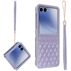 Stylish Phone Case with Card Slot, Telescopic Hinge Protection & Wrist Strap - Galaxy Z Flip 8 (Purple)