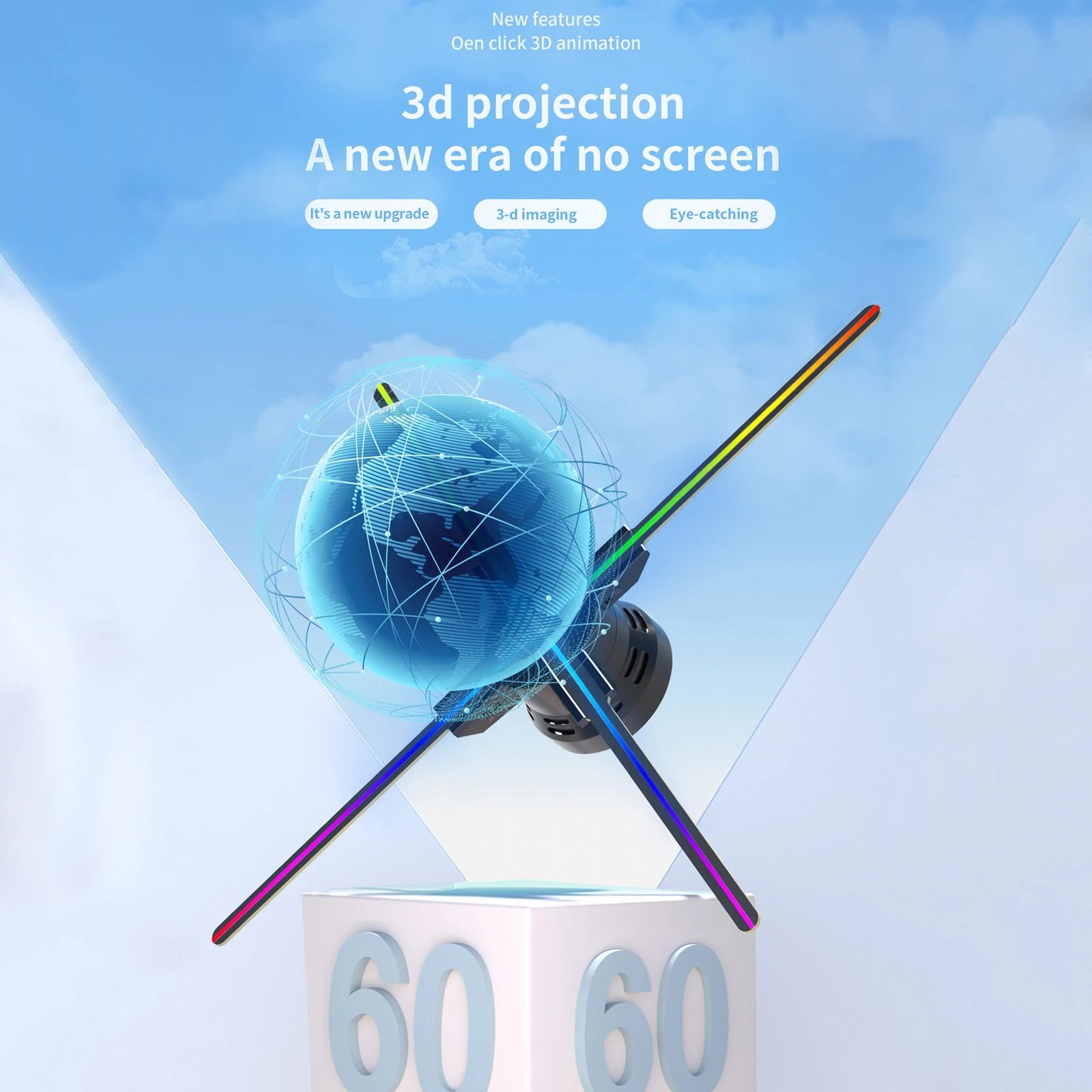 

60 см 3D голографический проектор вентилятор 720 Светодиодная лампа с бусинами для рекламы фото видео знак голограмма проигрыватель лампа Wifi ПК