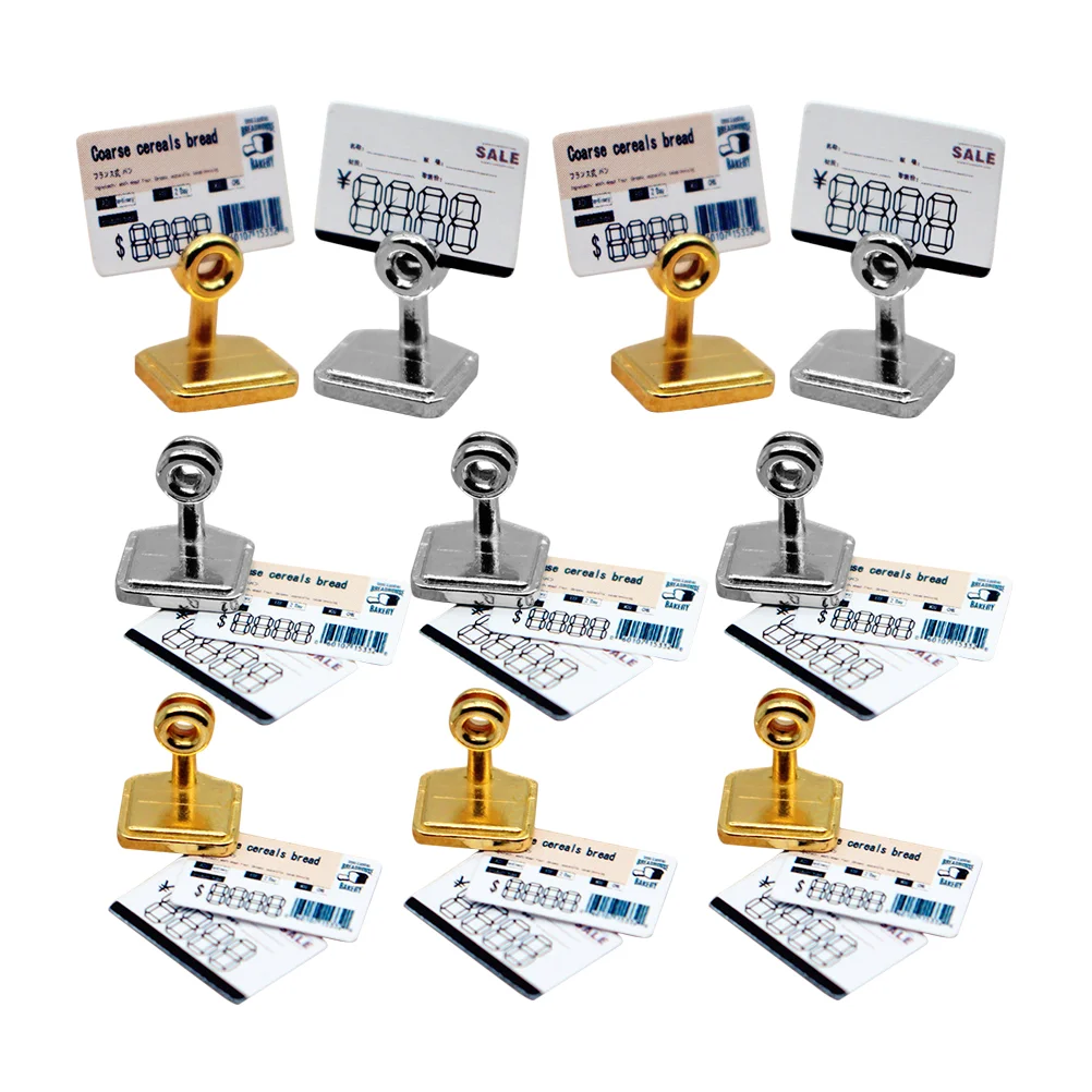 

1 Set of Mini Tag Holder Price Tag Stand Decorative Mini Label Stand Card Set Dollhouse Mini Tag Model