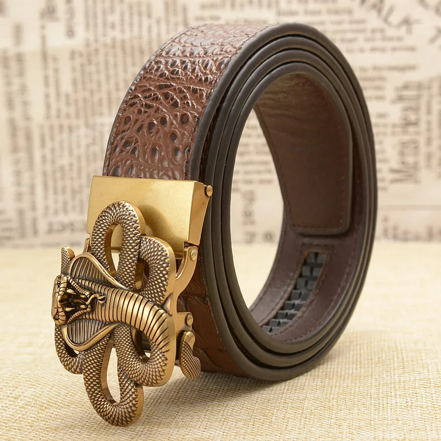 Style Snake Belts Men High Quality Genuine Leather Men Belts Strap Male Retro Cobra Automatic Buckle Belt for Men Designer Belt