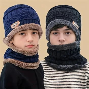Kids Warm Knitted Hat Scarf Set Children Autumn Winter Hat Soft Knitted Cap Bonnet Infant Kids Hat For Boys Girls 1