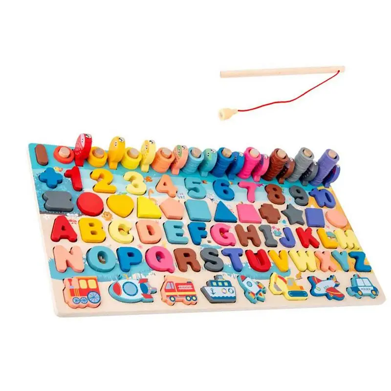 

Math Shapes Puzzle Toys Early Education Stacking Fishing Game For Child Interesting Wooden Numbers Blocks For Boy Girl