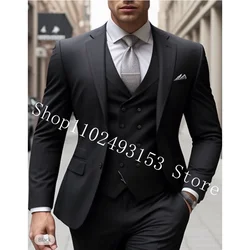 Black Slim Fit Suit Men Blazer Notched Lapel Formal 3 Pieces Suits Groom Wedding Party Tuxedo Jacket+Vest+Pants Trajes De Hombre