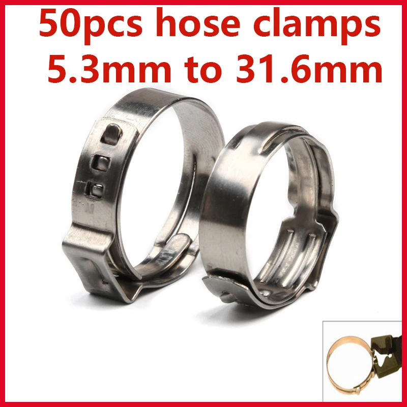 50pcsSingleEarHoseClamp304SingleEarHoseClampsAssortmentKit