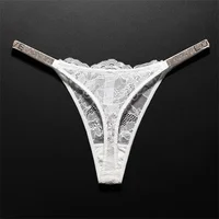 String en dentelle Sexy orné de cristaux, sous-vêtements respirants à dos en T pour femmes européennes, dos en T Transparent, grande taille S-XL 1
