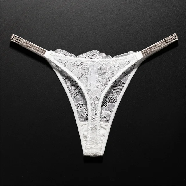 String en dentelle Sexy orné de cristaux, sous-vêtements respirants à dos en T pour femmes européennes, dos en T Transparent, grande taille S-XL 1