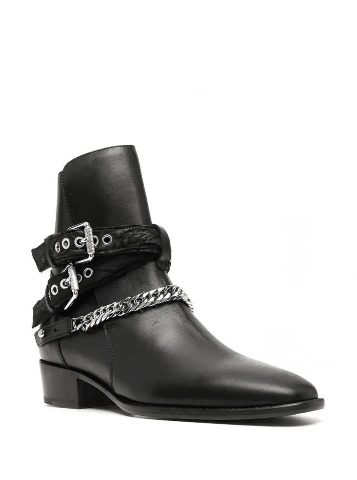 

Ботинки мужские с цепочкой, Модные Стильные полусапожки из воловьей кожи, обувь для вечерние, Уличная обувь с пряжкой, черные