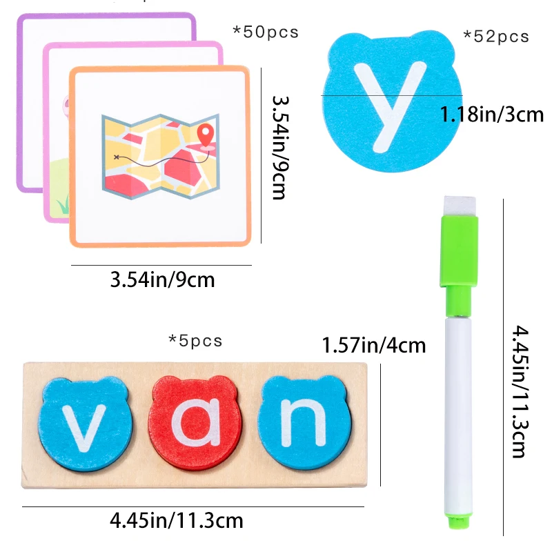 Wooden CVC Word Spelling Games, 2 in 1 Mathematical Operations And Alphabet Spelling Toys, Montessori Toy for Preschool Kids 5