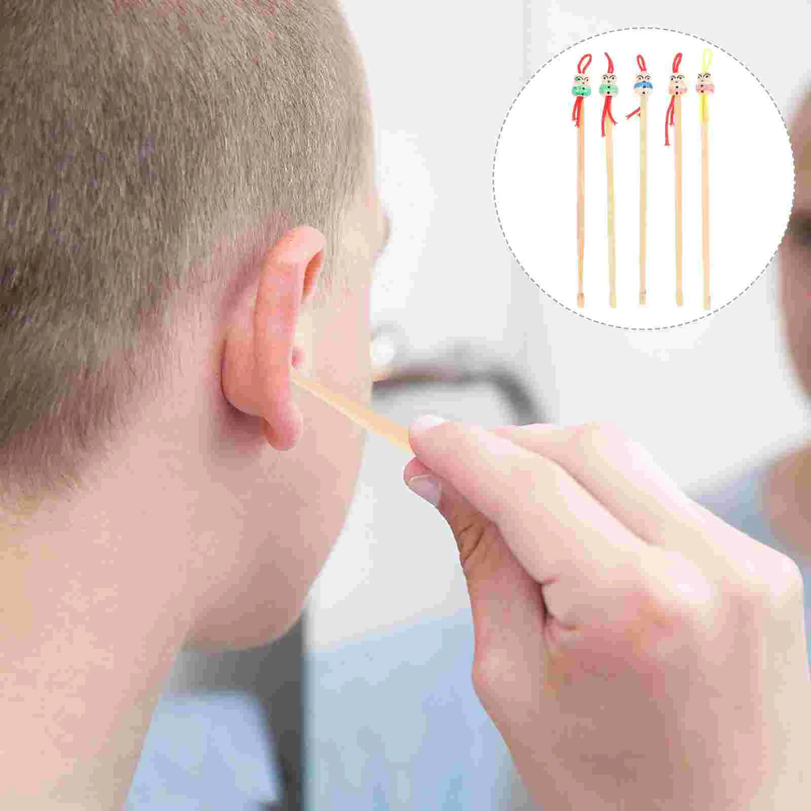 Ear Curette 5Pcs Bamboo Lovely Chinese Head Earwax Curette Remover Toiletry Earwax Cleaner Tool Sets Tool 4