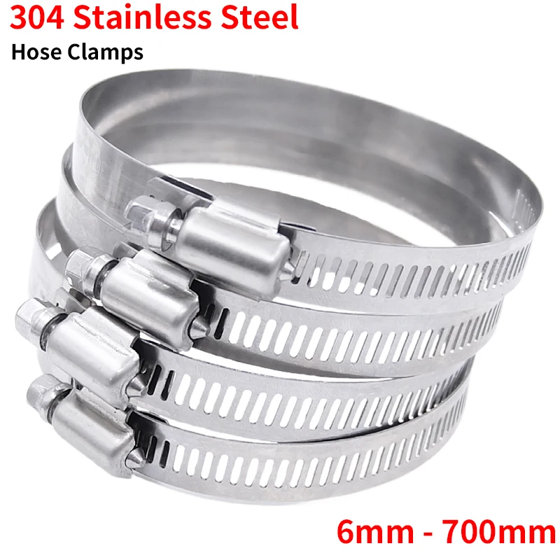 2/10pcs Adjustable Hose Clamps 304 Stainless Steel Hoop 6mm600mm Screw