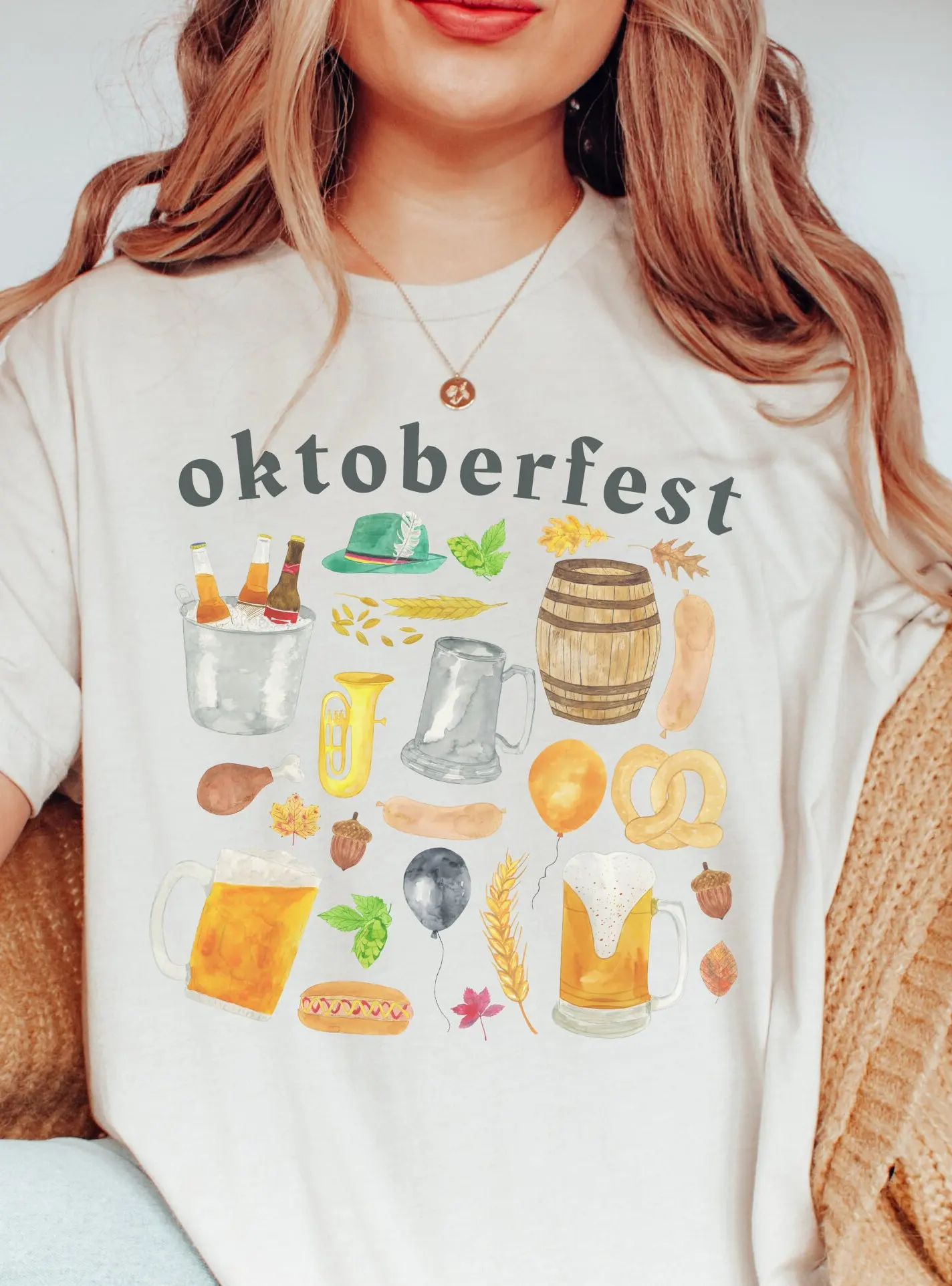 

Hot Sale Popular Oktoberfest Party Female T-shirt New Stylish Festive Casual Comfort Women Shirt Trend Cartoon Food Print Tee
