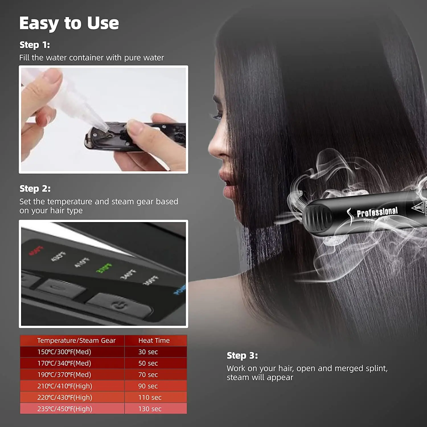 Professional Steam Hair Straightener Ceramic Vapor Hair Flat Iron Seam Hair Straightening Iron Curler Steamer Hair Styling Tool 5
