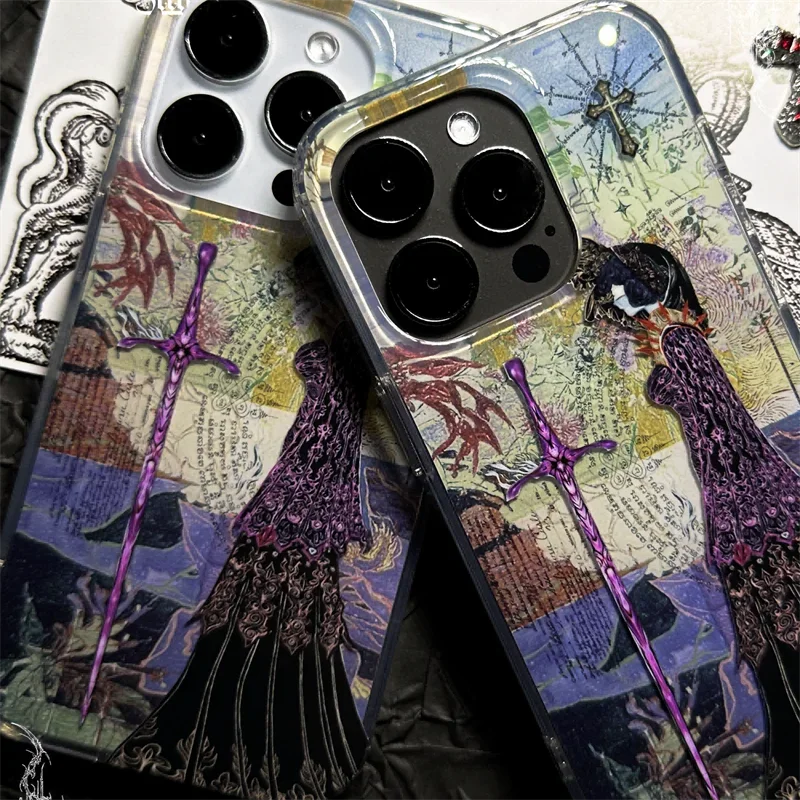 Vintage Angelic Cross Phone Case – Y2K European Knight Design