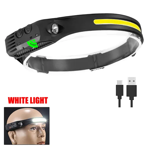 헤드 LED 라이트 센서 헤드 라이트, C 타입 충전식 헤드 토치 라이트, 전면 LED 헤드 손전등, 매우 밝은 방수 헤드램프 7