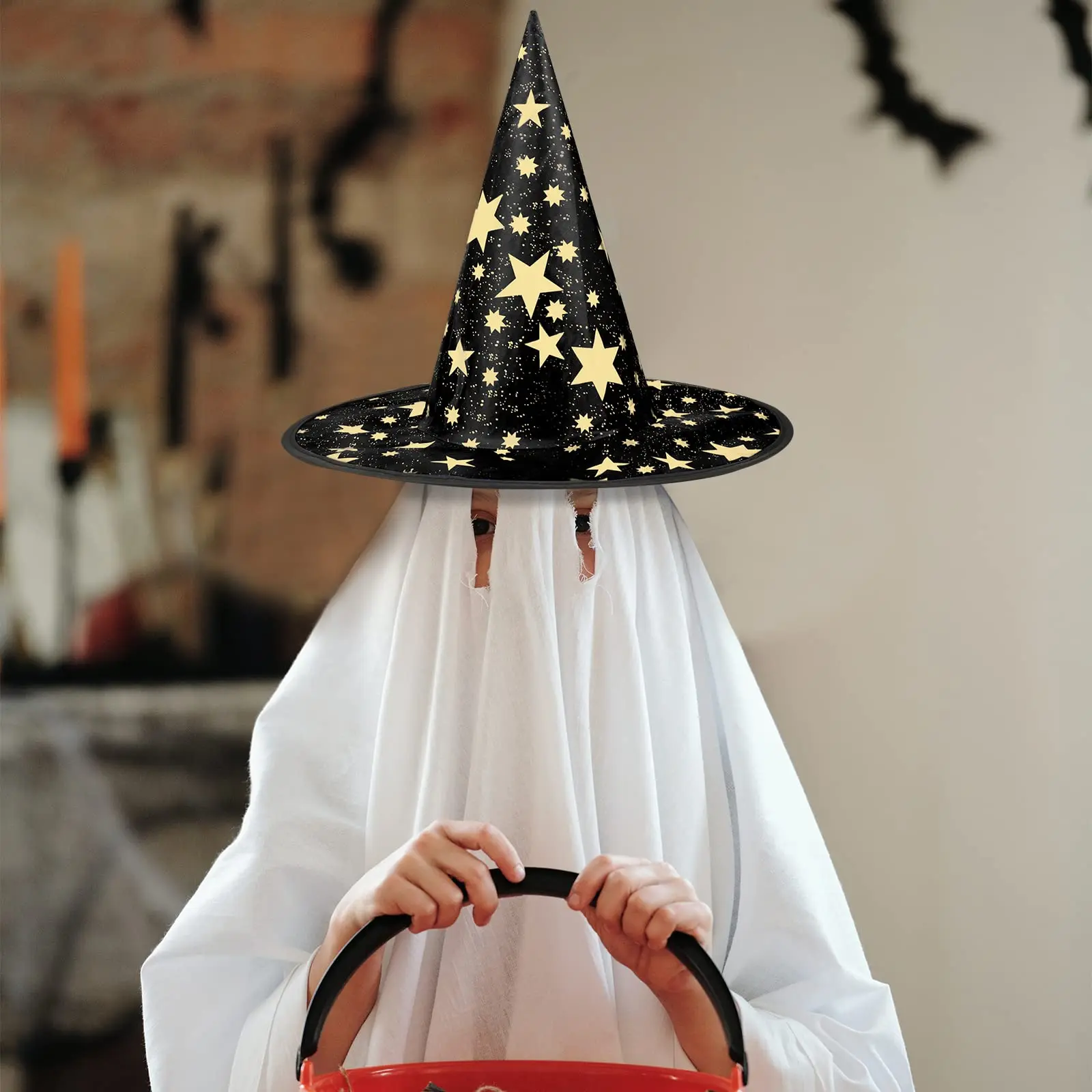 

Wizard Hat for Kids, Five-Pointed Star Witch Cosplay Costume, Halloween Party Decoration, 15x14 in