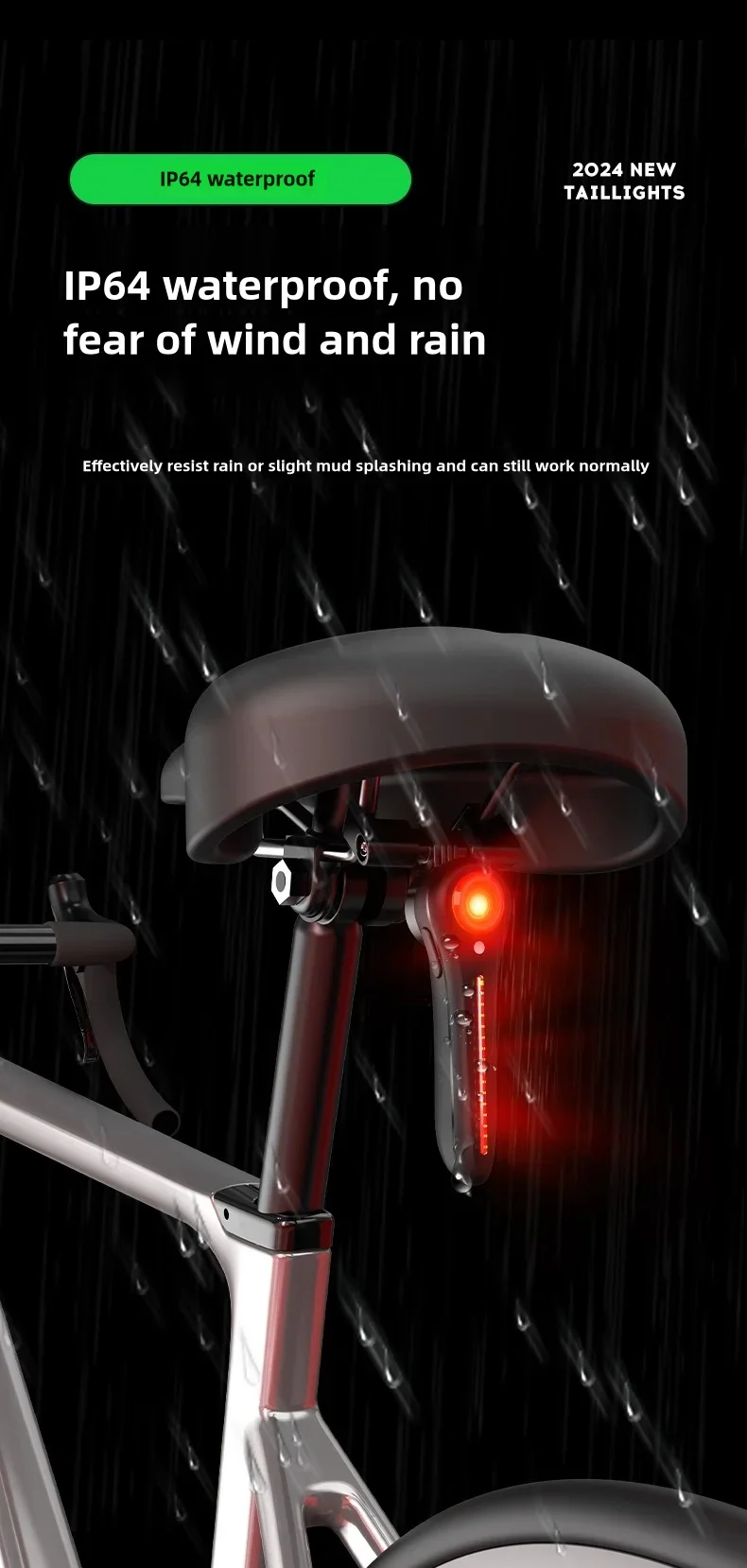 Description Picture 4 of itemBicycle Light IP65 Waterproof Bike SmartTaillight LED USB Rechargable Safety Back Light Riding Warning Saddle Bike Rear Light