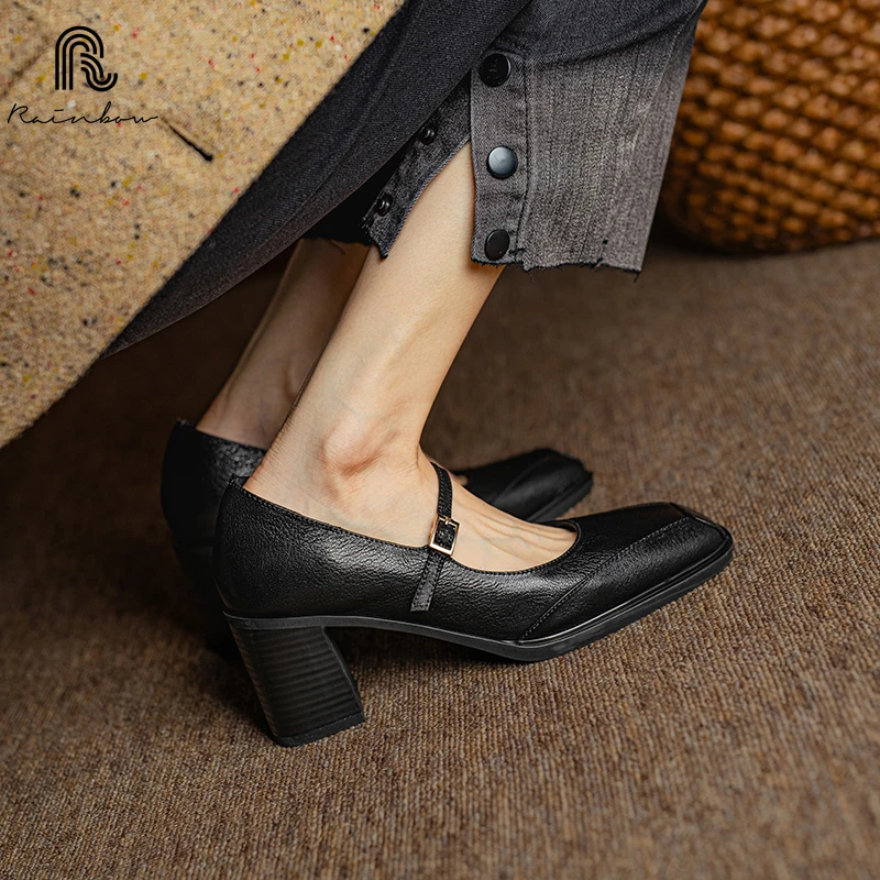 قوس قزح 34-39 النساء ماري جين حزام واحد النمط الفر...