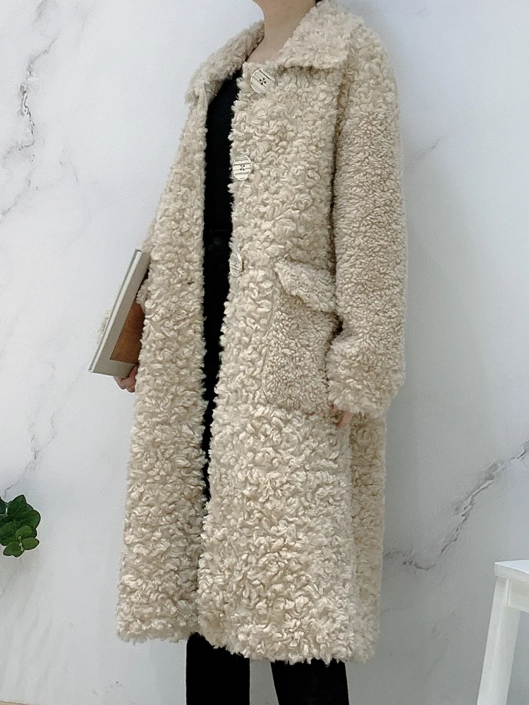 2024 Autumn Winter New Sheep Shearing Coat Women Long Cara Roll Grain Cashmere Lamb Fur Coat For Women Fur Jacket Female FCY1727
