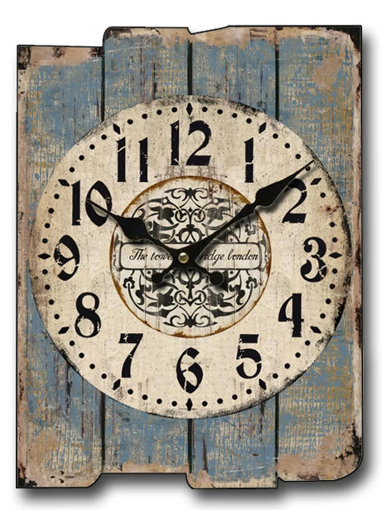 Large Square Wall Clock Retro Wood Vintage Clocks Color:A-88;Sheet Size:30X40CM