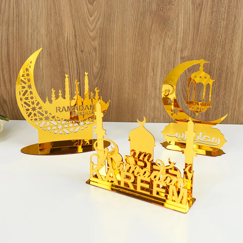 

1pc Eid Mubarak Acrylic Hollow Out Desktop Ornament Ramadan Kareem Decor Islamic Muslim Festival Party Supplies Eid Al Fitr Gift