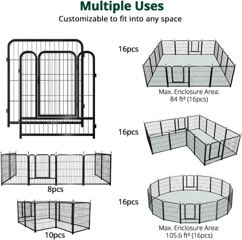 Dog Fence Playpen 24&rdquo;/32&rdquo;/40&rdquo; Indoor Outdoor for Small/Medium/Large Dogs Metal Pet Puppy Cat Exercise Fencing Gate Crate Cage