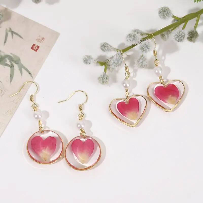 Unique Natural Petal Earrings Creative Epoxy Resin Pressed Flower Earrings Wholesale Statement Jewelry 2024 Heart Drop Earring mould diy hanging decor silicone mold tree heart casting jewelry epoxy resin