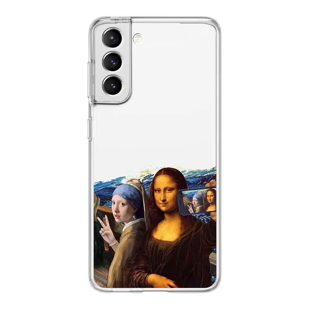 Aesthetic Art Soft Clear Phone Case with David and Mona Lisa Design