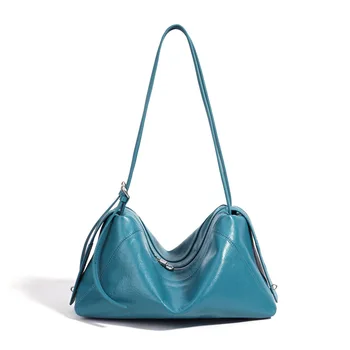 Borsa Hobo in Vera Pelle Nuova Collezione 2026, in Pelle Bovina Primo Strato, Borsa a Spalla Sottobraccio Stile Casual, Borsa a Tracolla a Cuscino per Donna