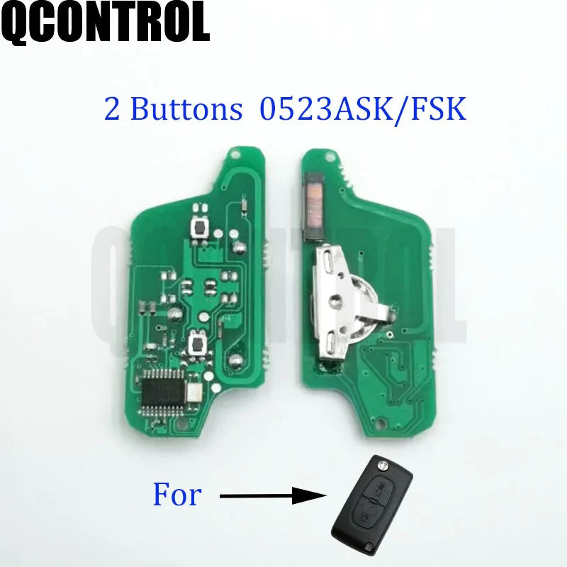 

QCONTROL 433MHz Remote Key Circuit Board 3BT for PEUGEOT Partner 807 307 207 407 308 CC Expert SW 2 Button CE0523 ASK/FSK