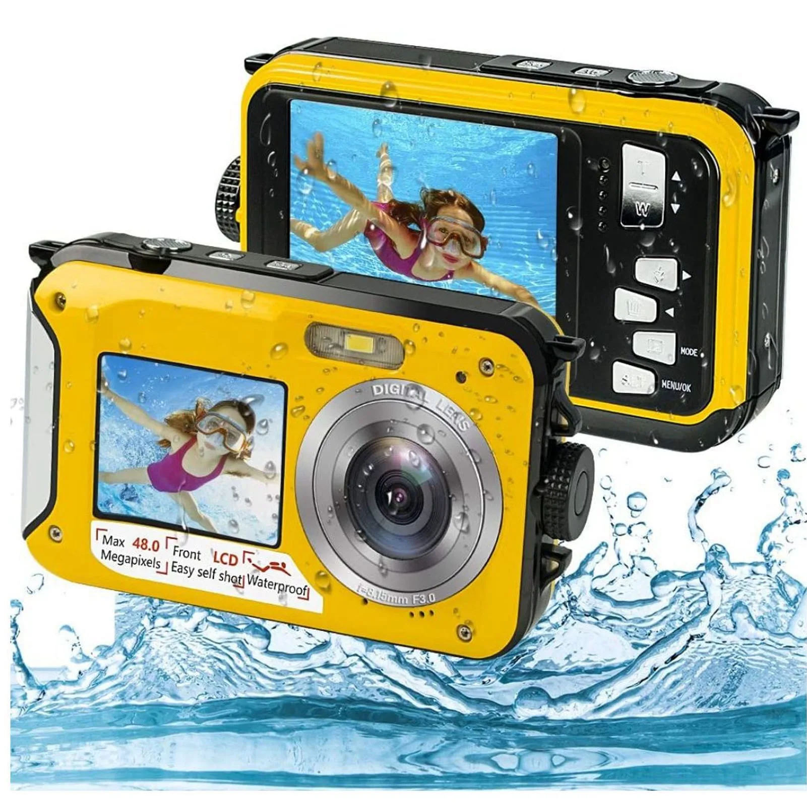 2.7K 48MP 10FT Waterproof Dual-Screen Underwater Camera