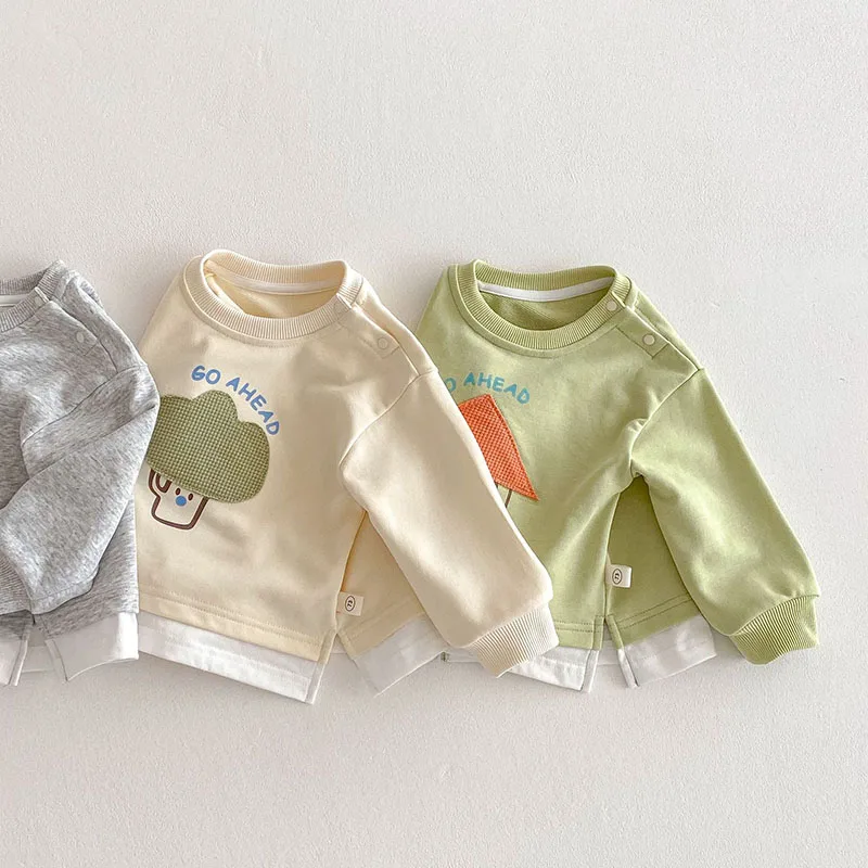 Cute Cartoon Patch Kids Hoodie Sweatshirt for Boys and Girls