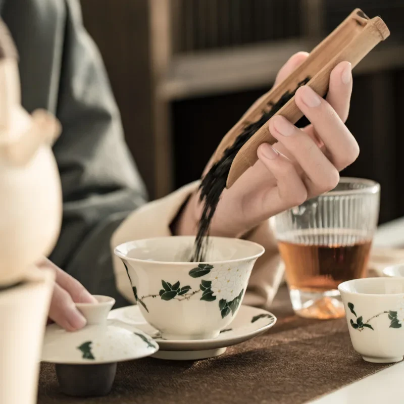 Ceramic Plant Ash Handmade Tureen Ceramic Kung Fu Tea Set Bowl Sopera De Ceramica Gaiwan Chrysanthemum Tea Gift for Boyfriend