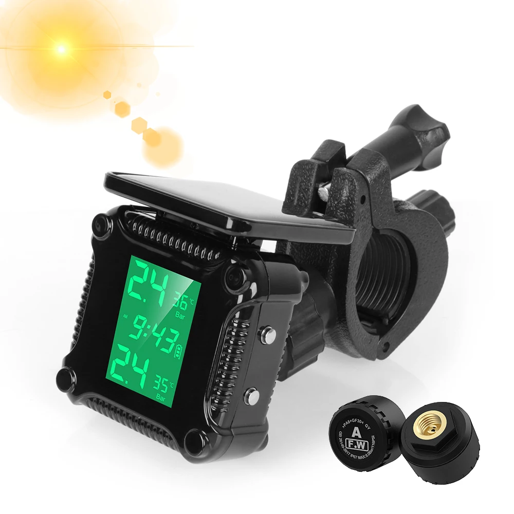 

Система контроля давления в шинах, водонепроницаемый прибор для контроля температуры, с 2 датчиками, питание от солнечной энергии, зарядка через USB