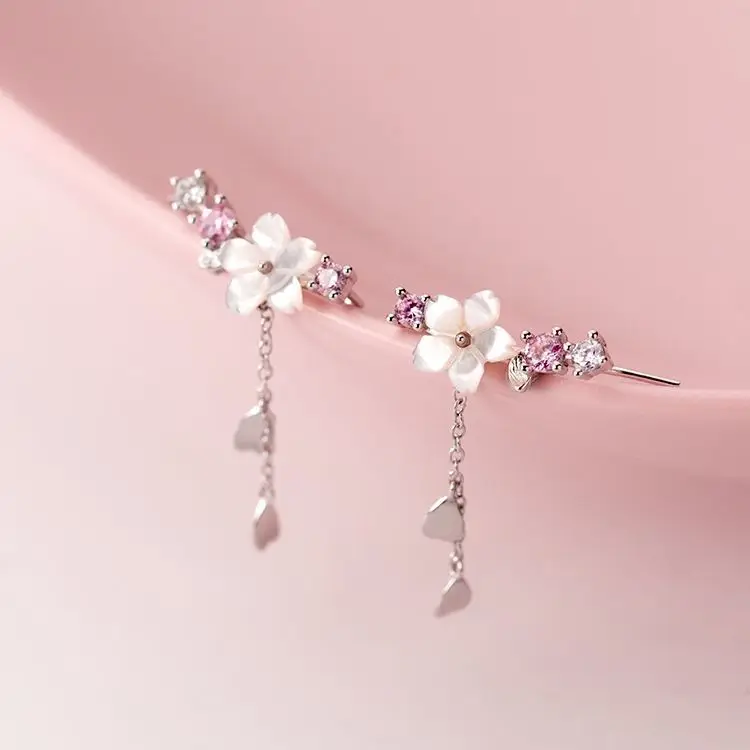 

925 Sterling Silver Cute Flower Statement Stud Earrings For Women Girls CZ Cubie Zircon Valentines Day Gift Fashion Jewelry