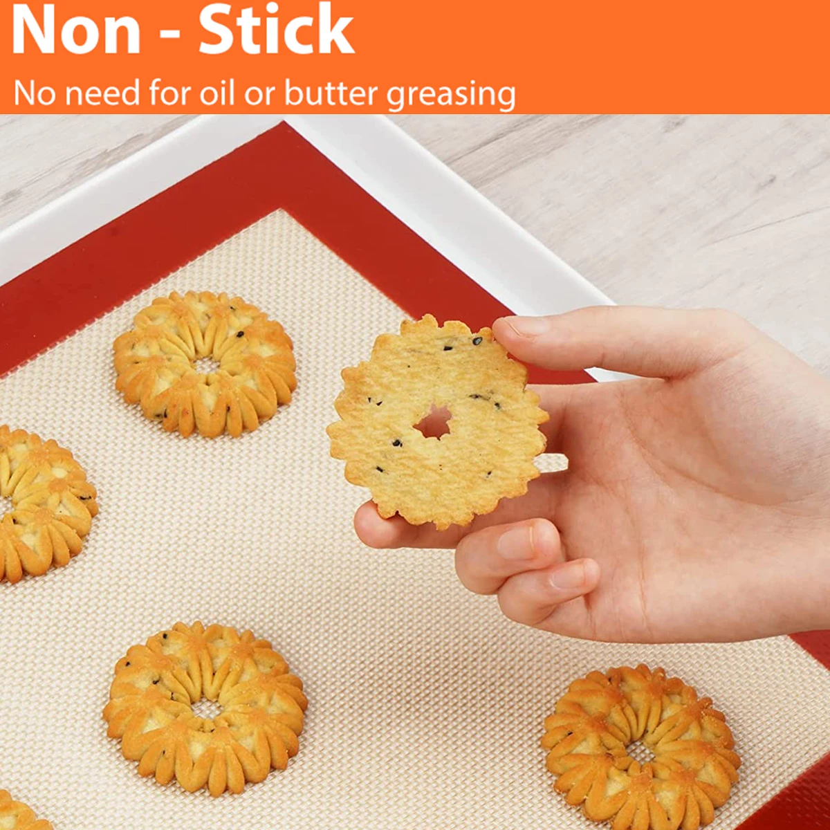 Silicone Reusable Non-Stick Baking Mats - Heat Resistant Bakeware Sheets for Cookies, Macarons, Breads, and Pastries (Set of 2)