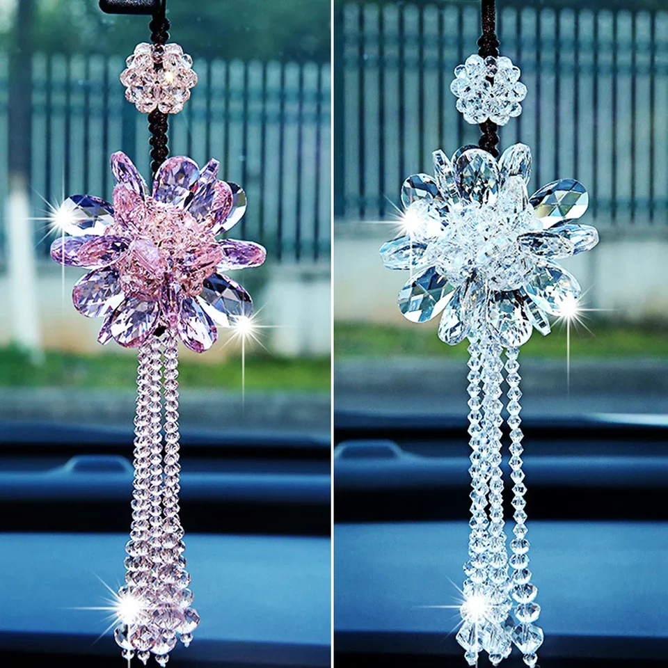 Ciondolo per specchietto retrovisore 'Auto, Sfera in Vetro con essiccato, Accessorio per Auto, acchiappasole, Decorazione per Camera da Letto